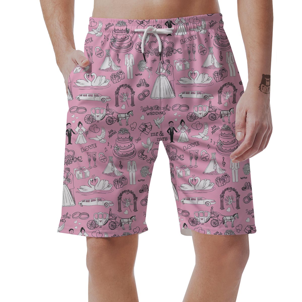 Wedding Pink Pattern Print Men's Shorts-grizzshop