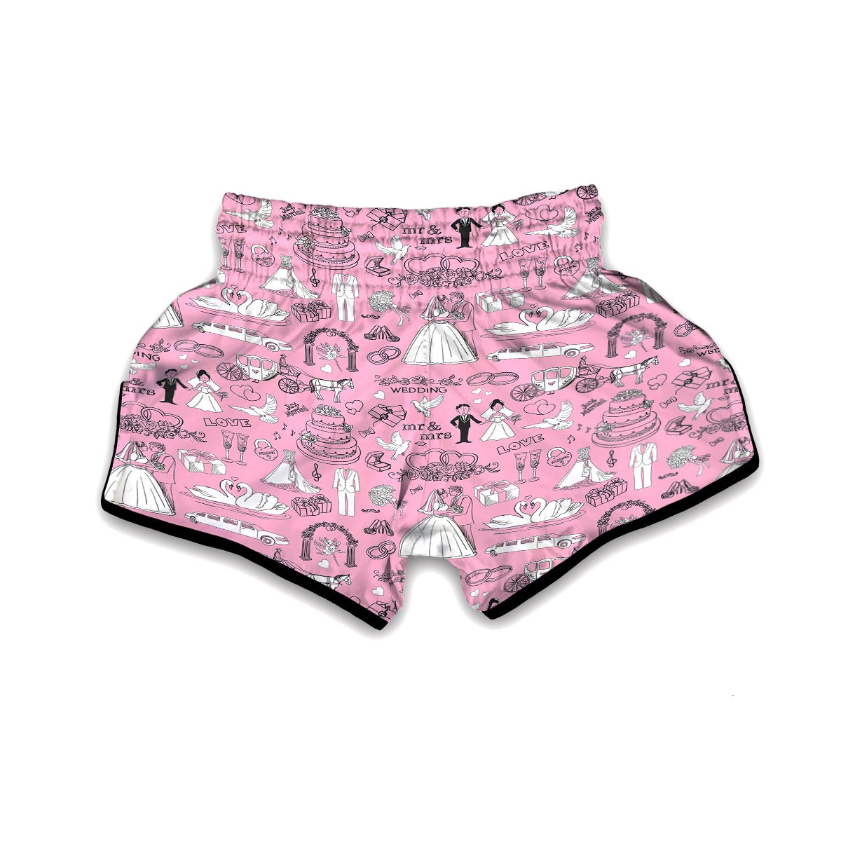 Wedding Pink Pattern Print Muay Thai Boxing Shorts-grizzshop