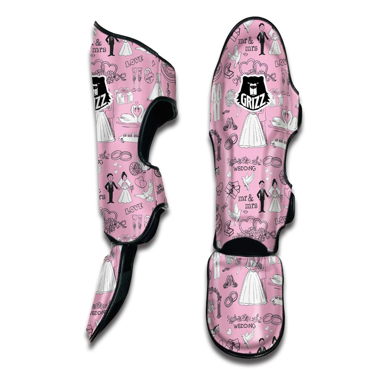 Wedding Pink Pattern Print Muay Thai Shin Guards-grizzshop