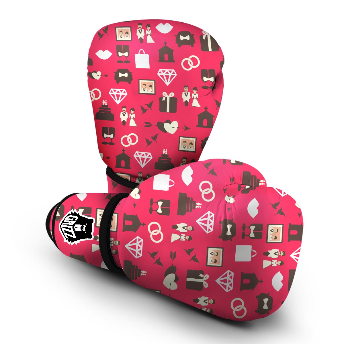 Wedding Pink Print Pattern Boxing Gloves-grizzshop