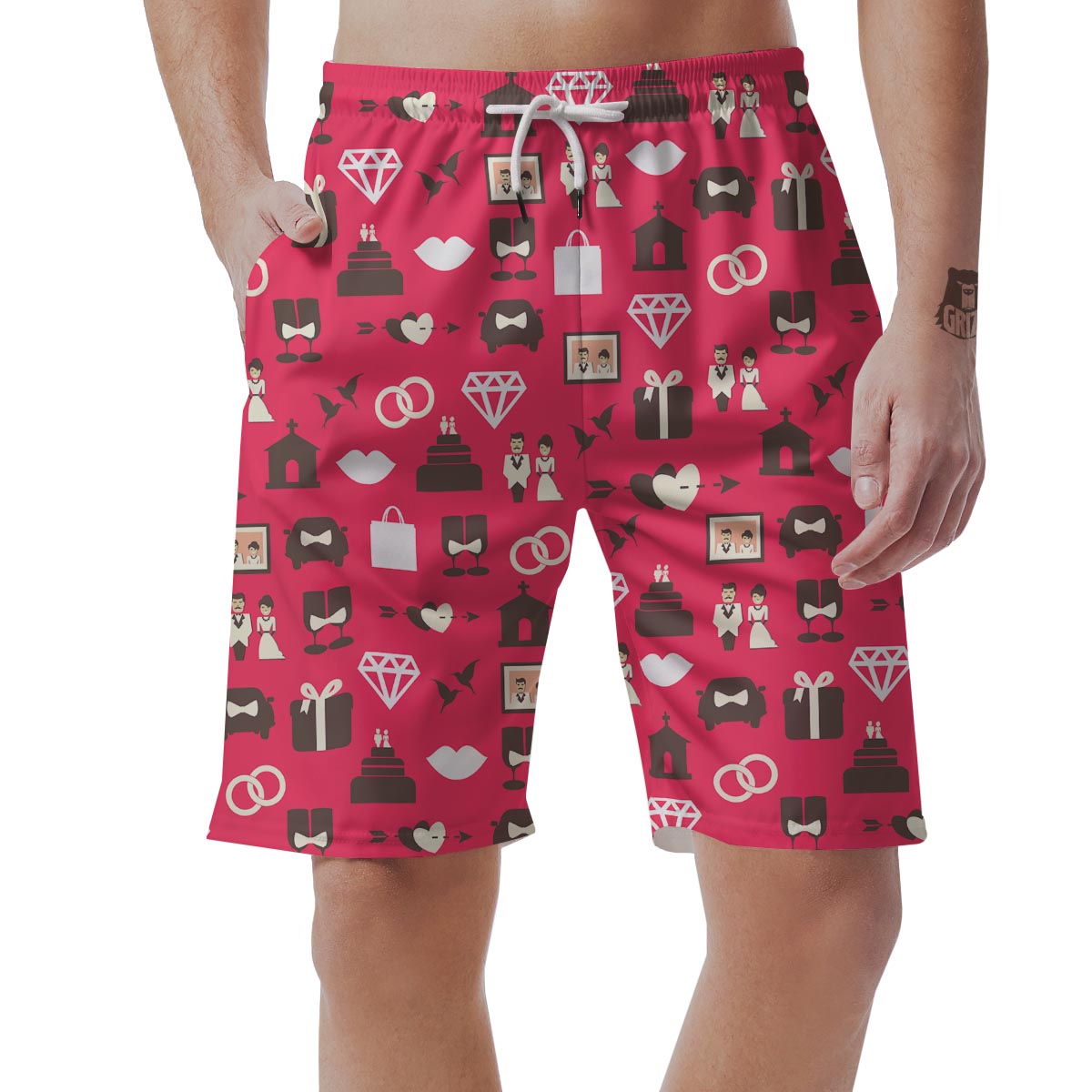 Wedding Pink Print Pattern Men's Shorts-grizzshop