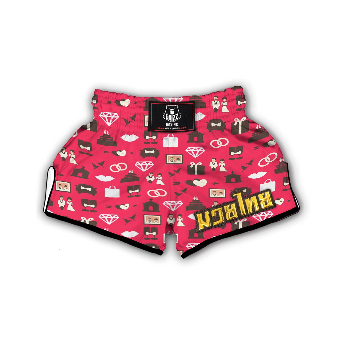 Wedding Pink Print Pattern Muay Thai Boxing Shorts-grizzshop