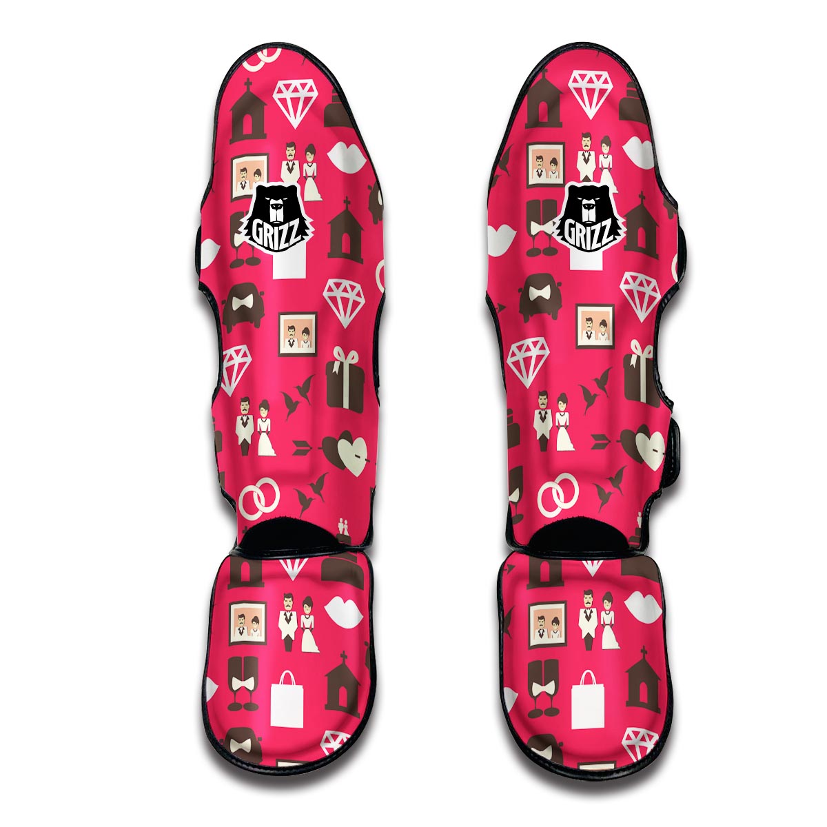 Wedding Pink Print Pattern Muay Thai Shin Guards-grizzshop