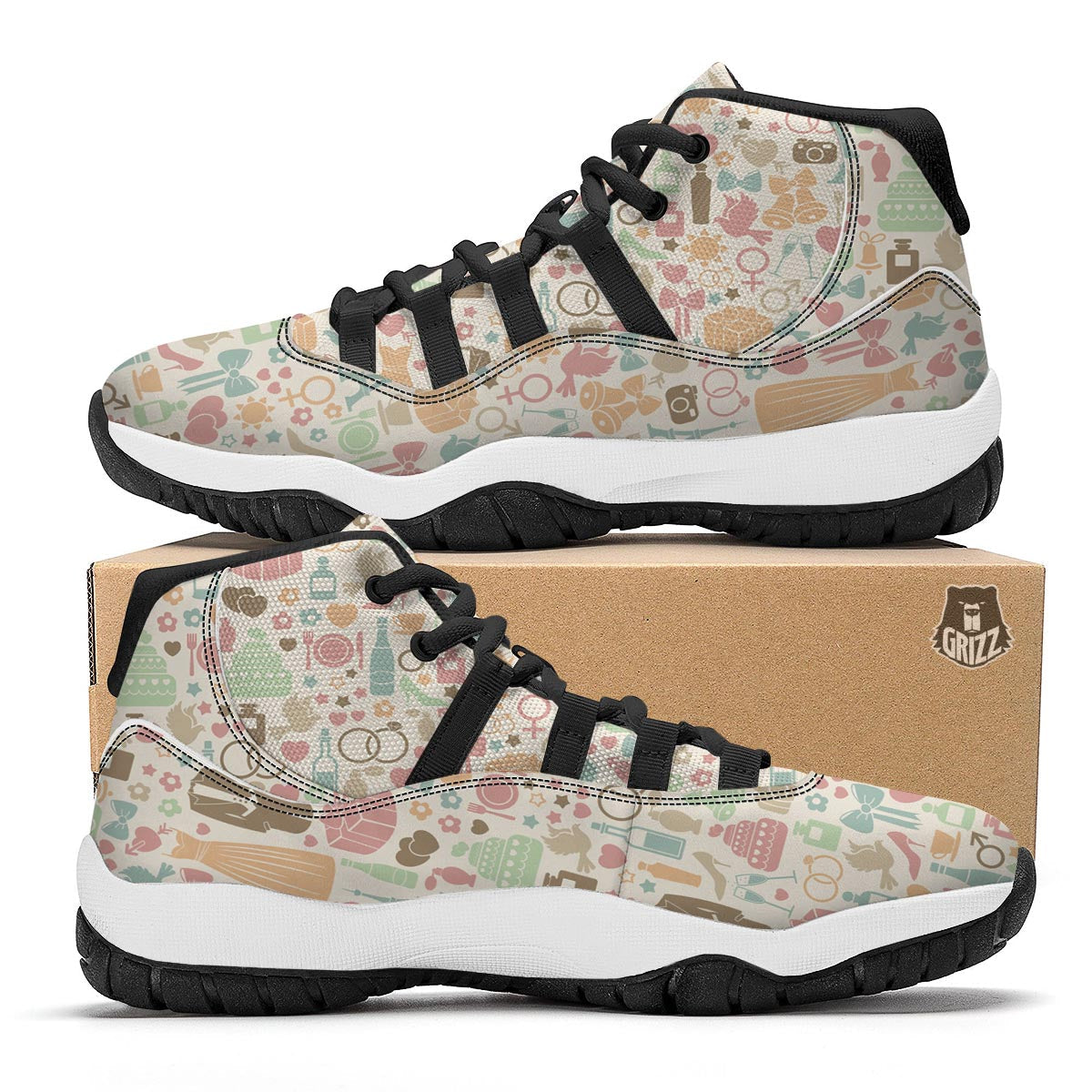 Wedding Print Pattern Black Bball Shoes-grizzshop