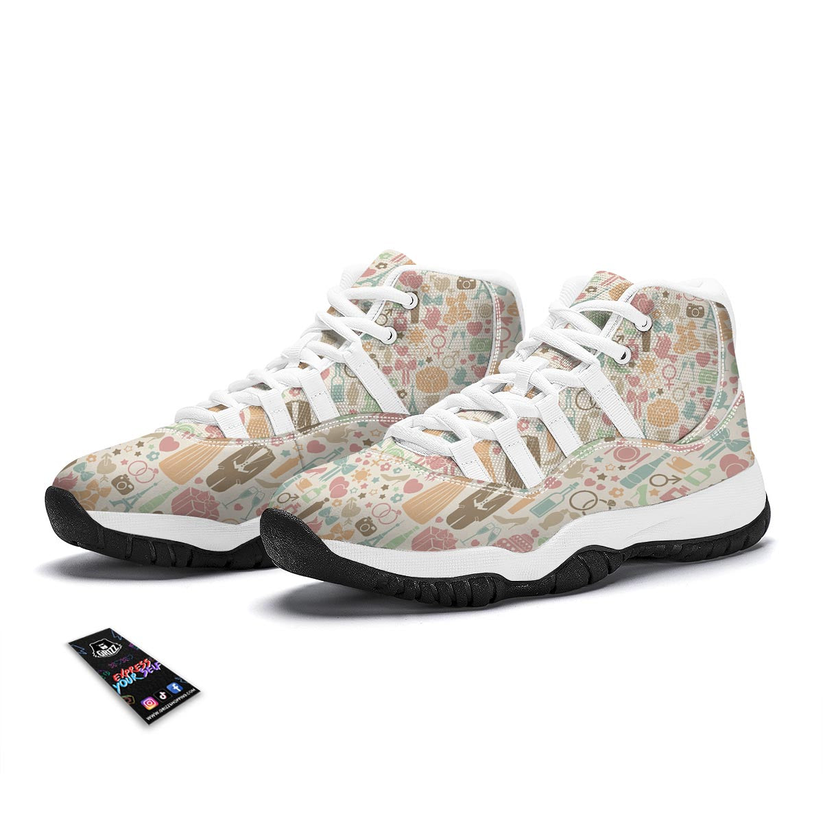 Wedding Print Pattern White Bball Shoes-grizzshop