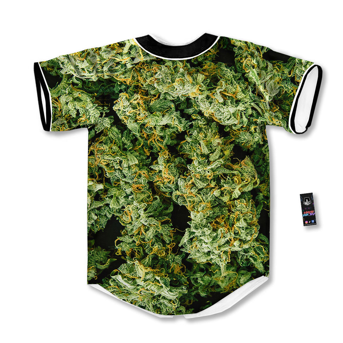 Weed Green Print Baseball Jersey-grizzshop