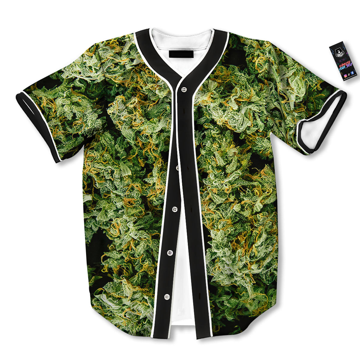 Weed Green Print Baseball Jersey-grizzshop