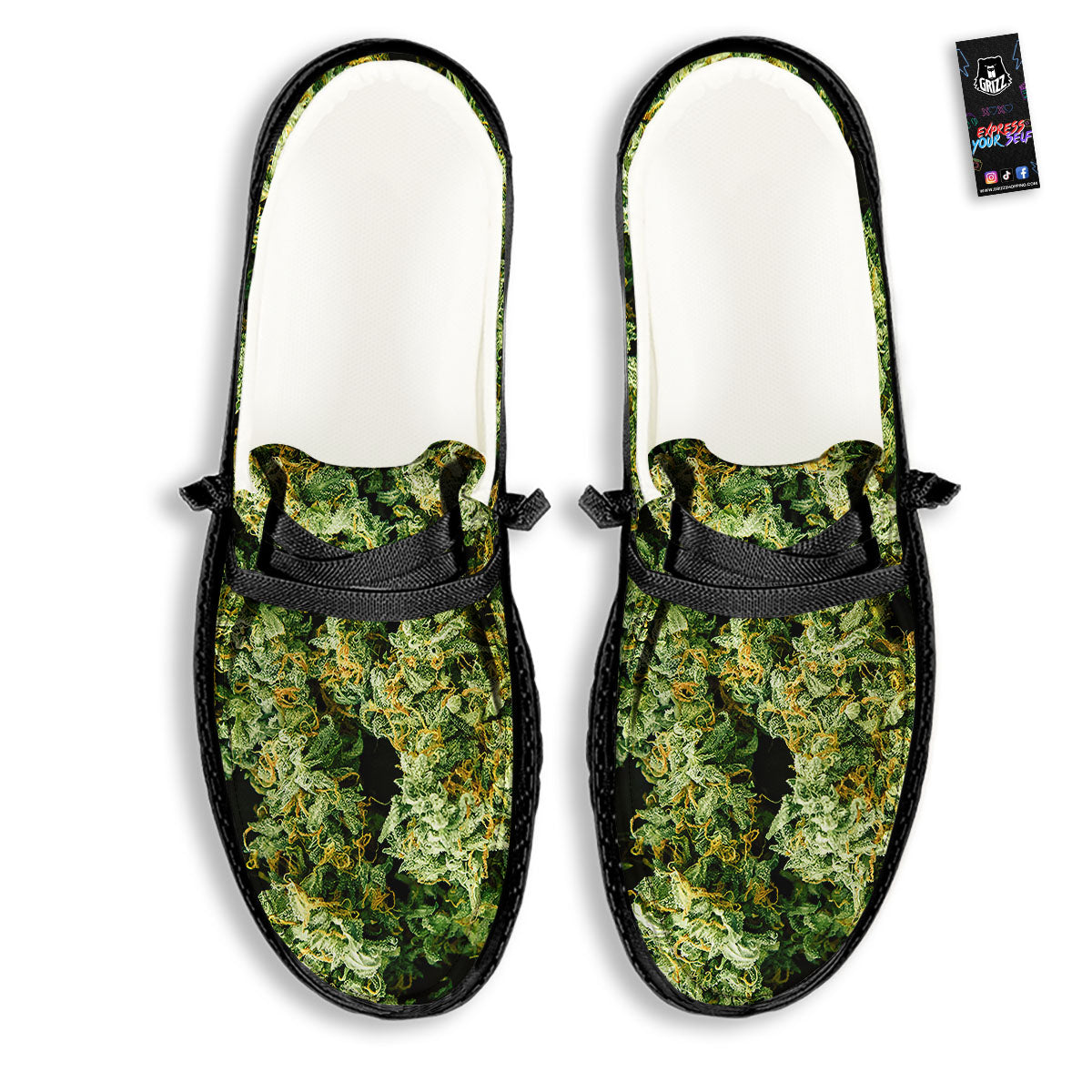 Weed Green Print Black Loafers-grizzshop