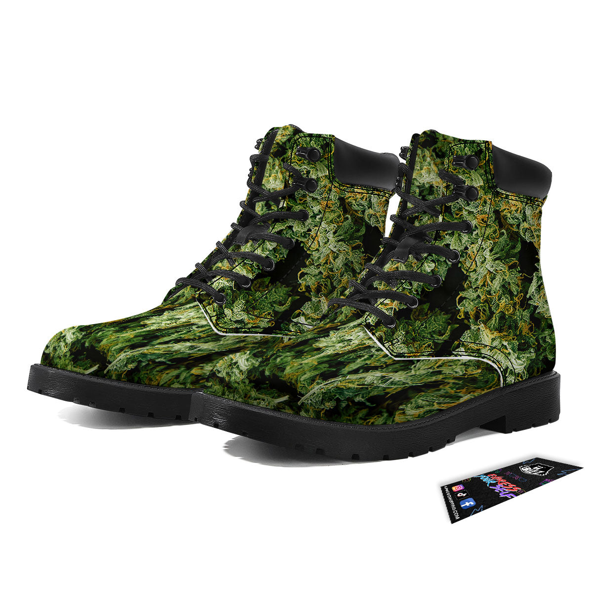 Weed Green Print Boots-grizzshop