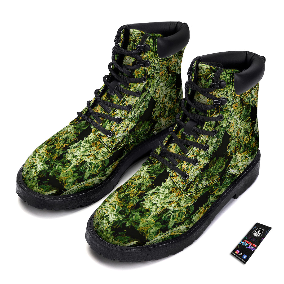 Weed Green Print Boots-grizzshop