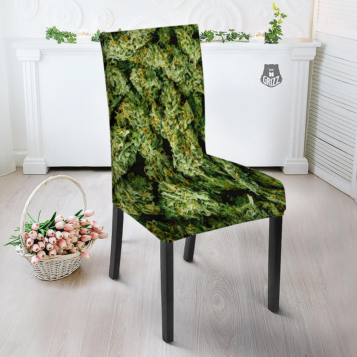Weed Green Print Dining Chair Slipcover-grizzshop