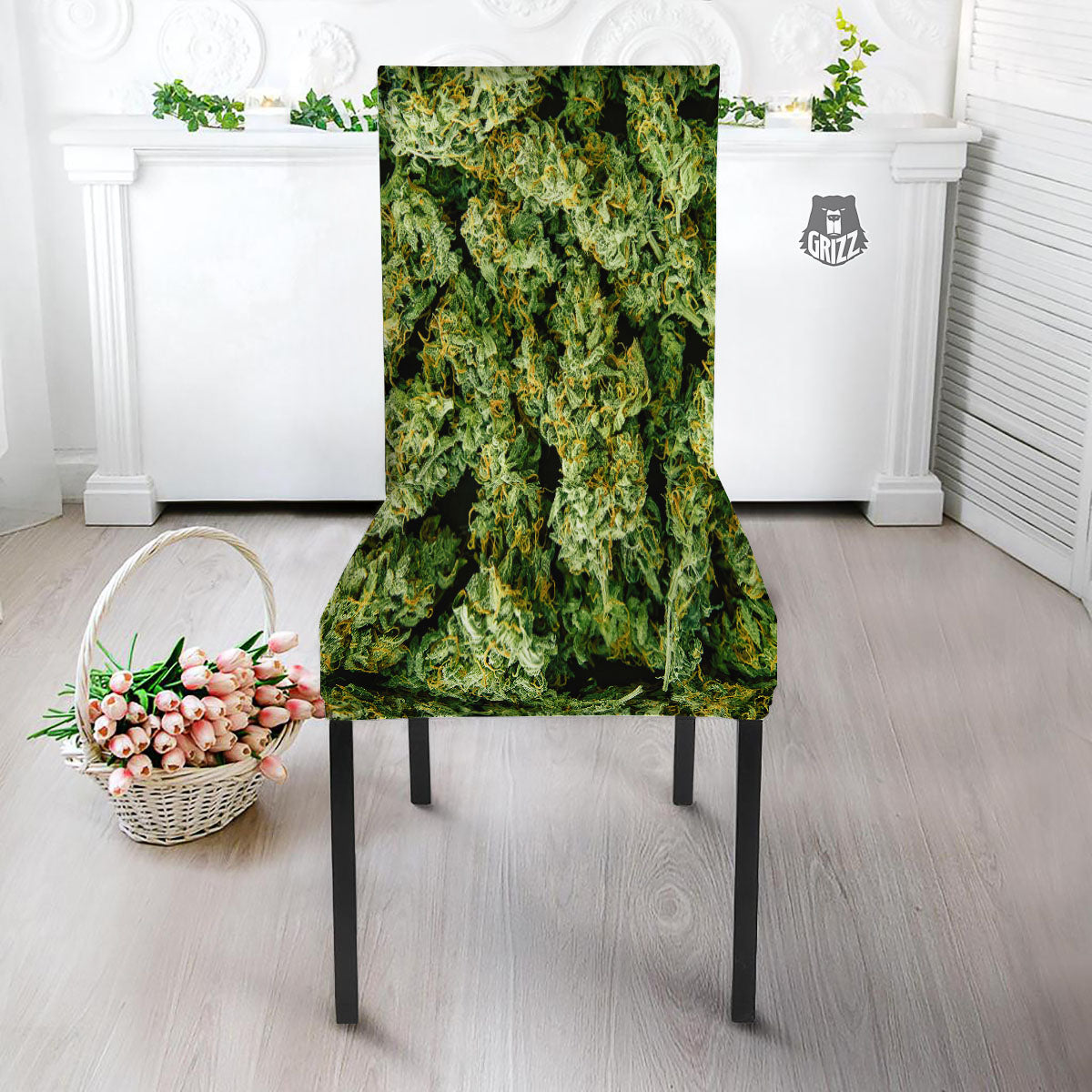 Weed Green Print Dining Chair Slipcover-grizzshop