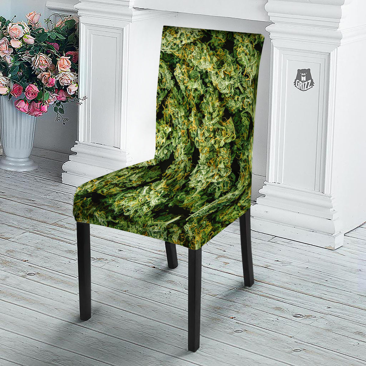Weed Green Print Dining Chair Slipcover-grizzshop