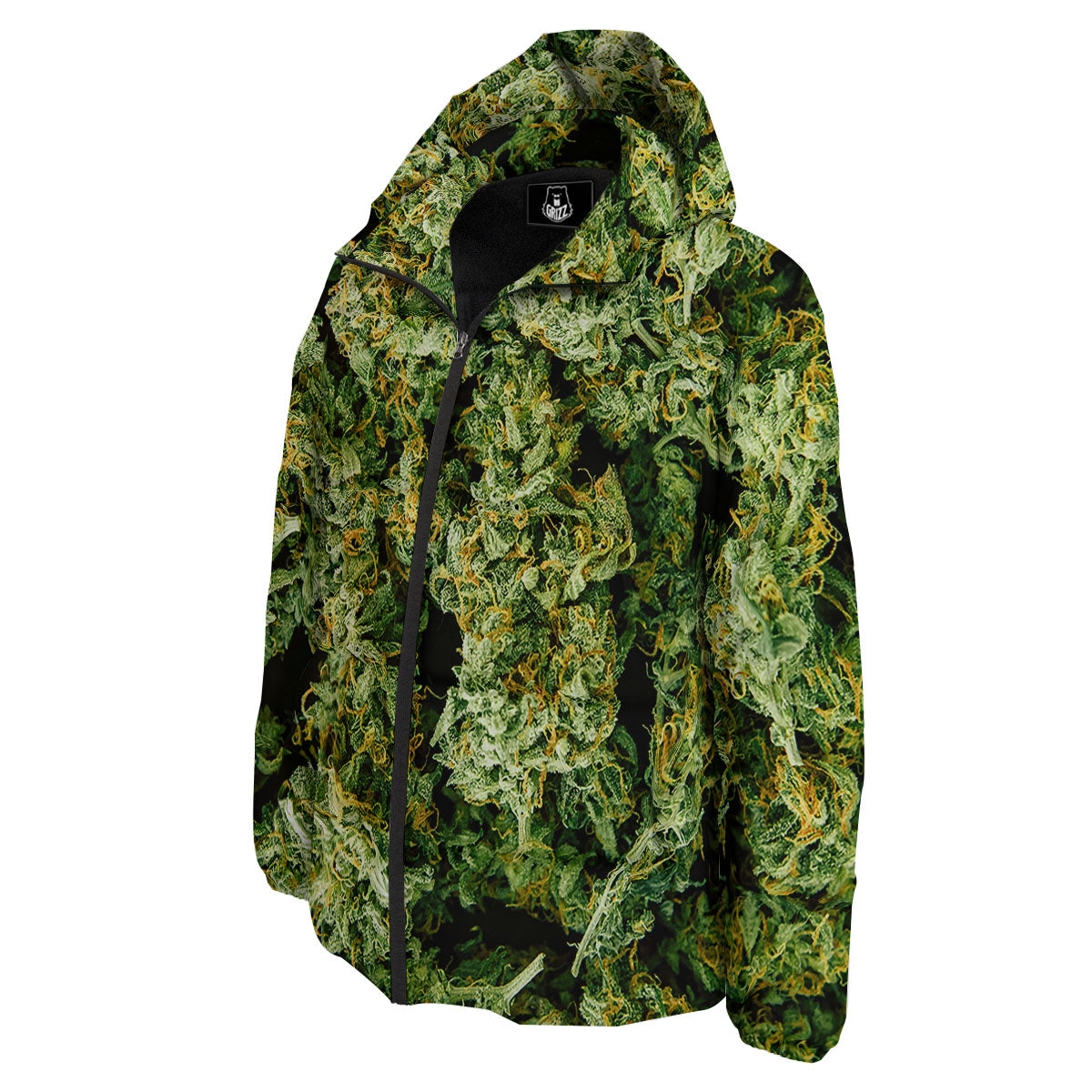Weed Green Print Down Jacket-grizzshop