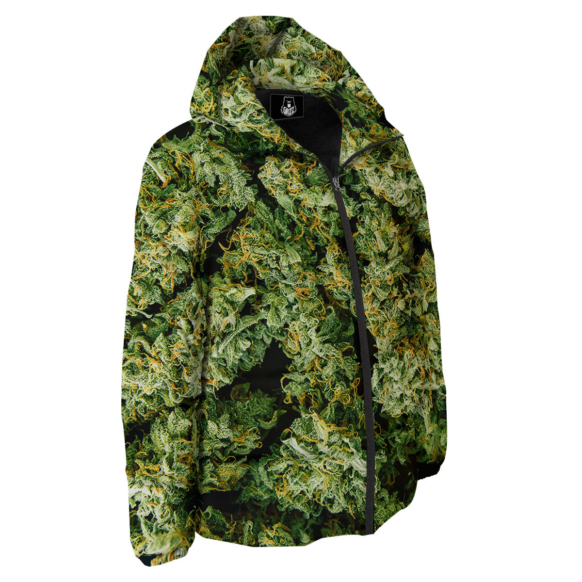 Weed Green Print Down Jacket-grizzshop
