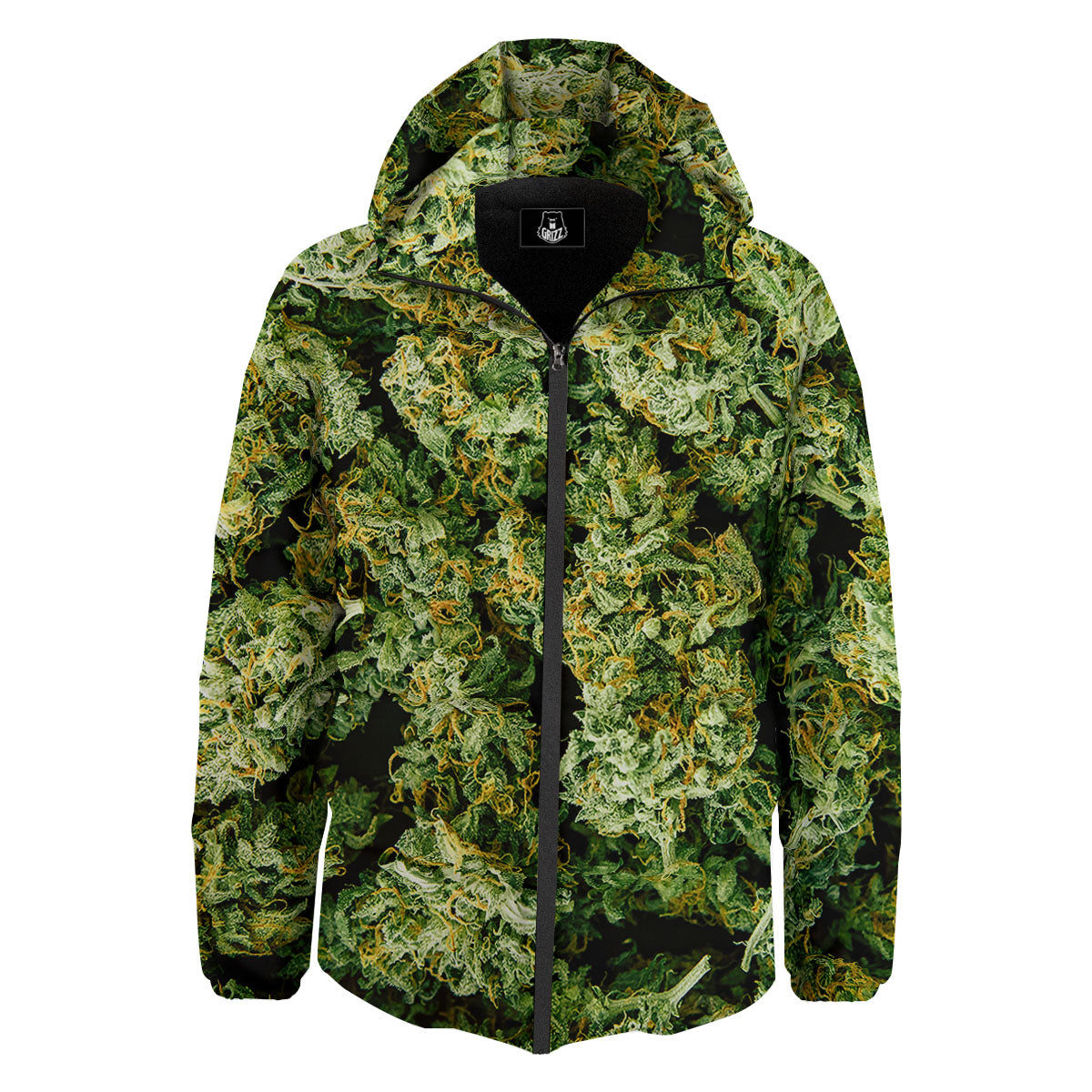 Weed Green Print Down Jacket-grizzshop
