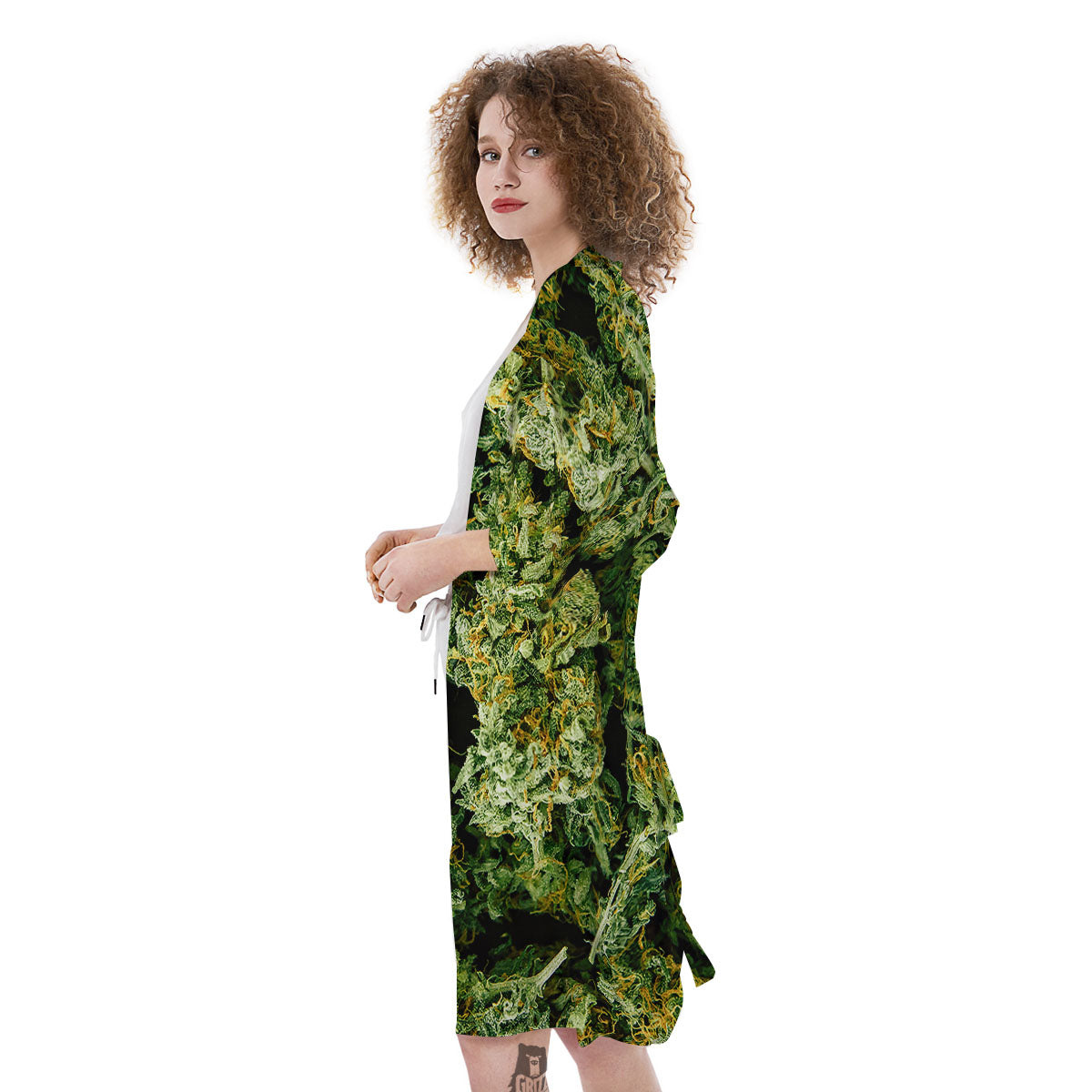 Weed Green Print Kimono-grizzshop