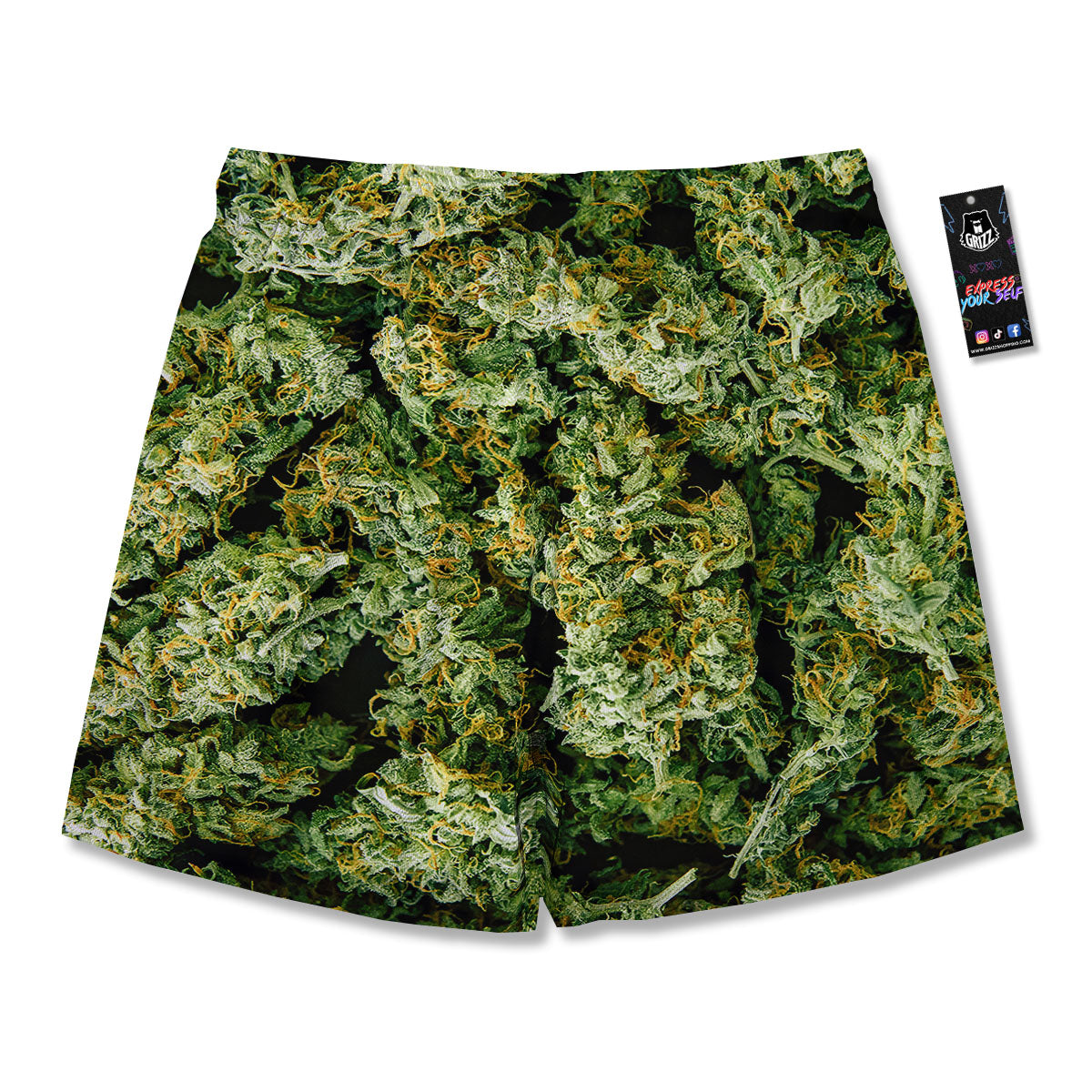 Weed Green Print Men's Running Shorts-grizzshop