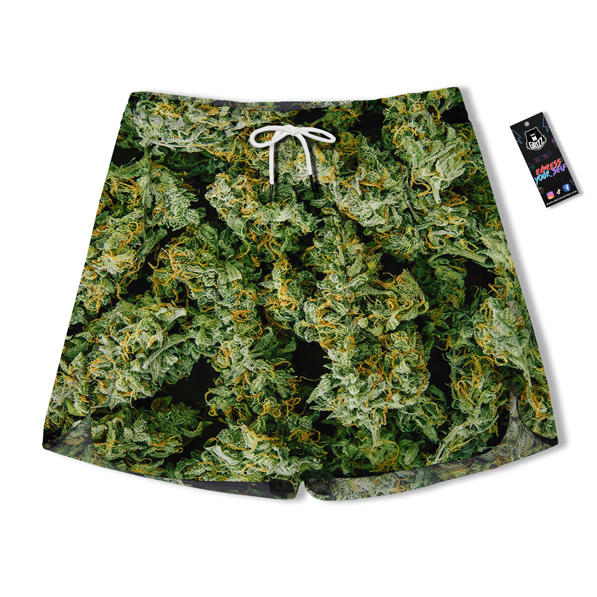 Weed Green Print Men's Running Shorts-grizzshop