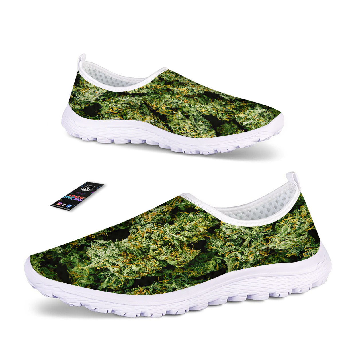 Weed Green Print Nurse Shoes-grizzshop