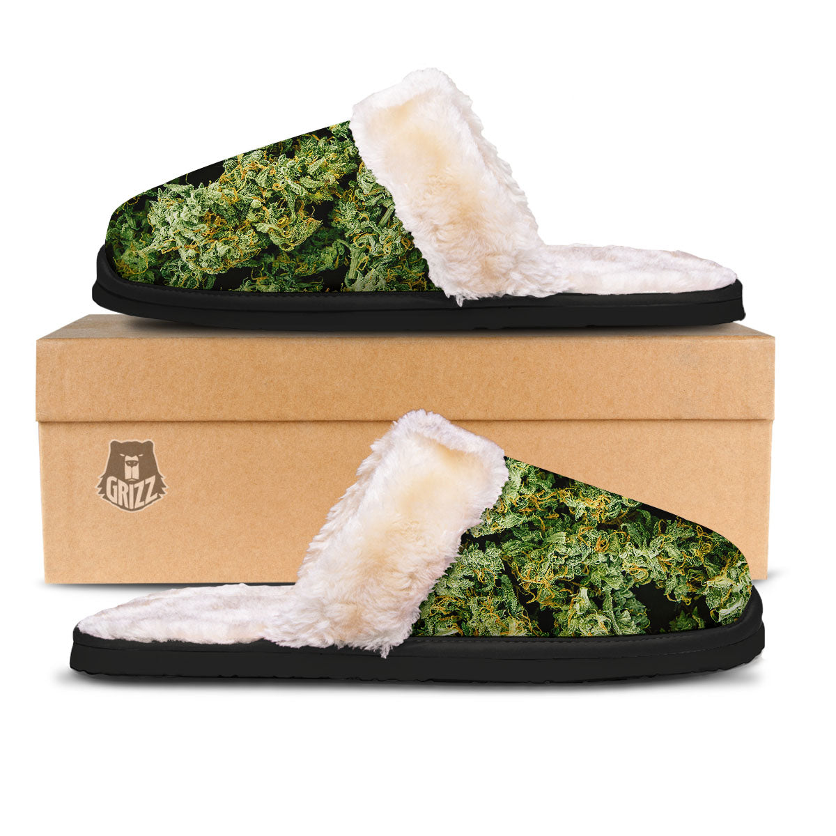 Weed Green Print Slippers-grizzshop