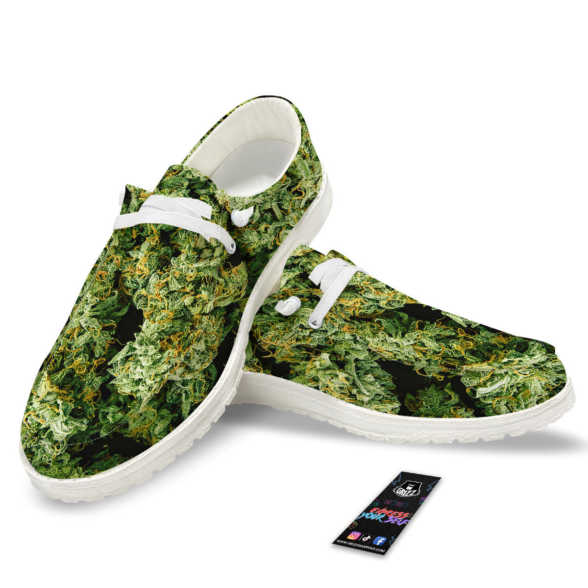 Weed Green Print White Loafers-grizzshop