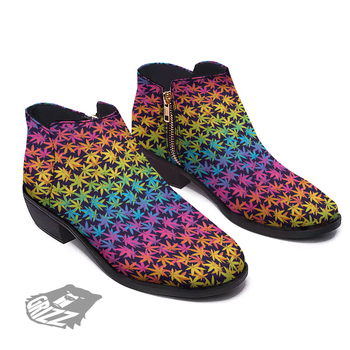 Weed Leaf Colorful Print Pattern Ankle Boots-grizzshop