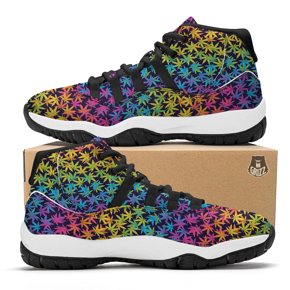 Weed Leaf Colorful Print Pattern Black Bball Shoes-grizzshop