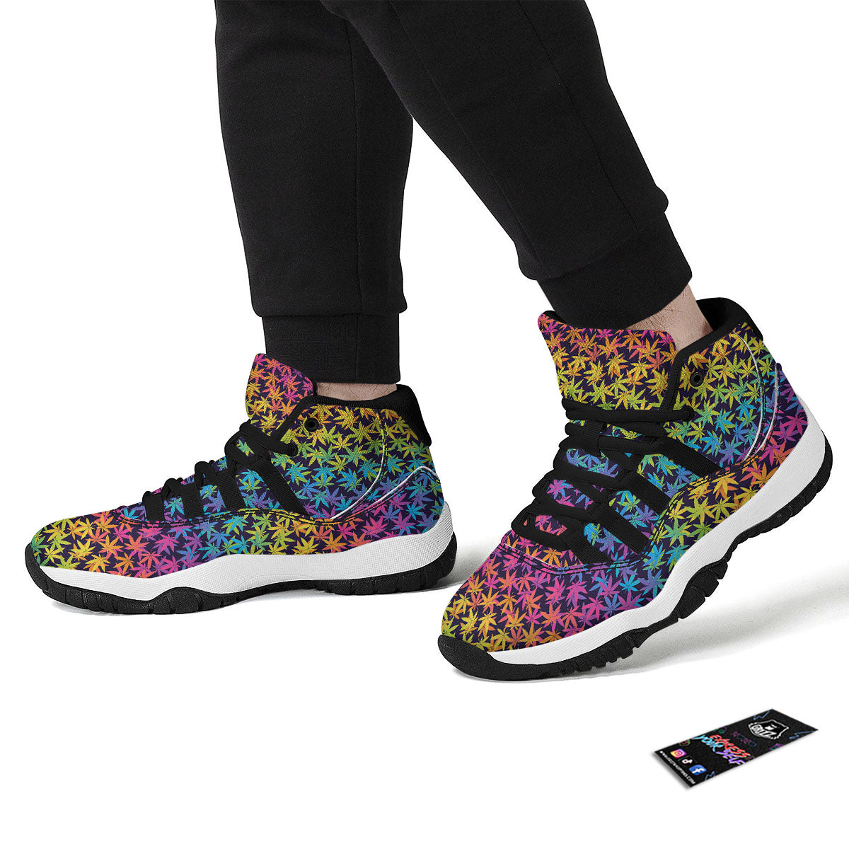 Weed Leaf Colorful Print Pattern Black Bball Shoes-grizzshop