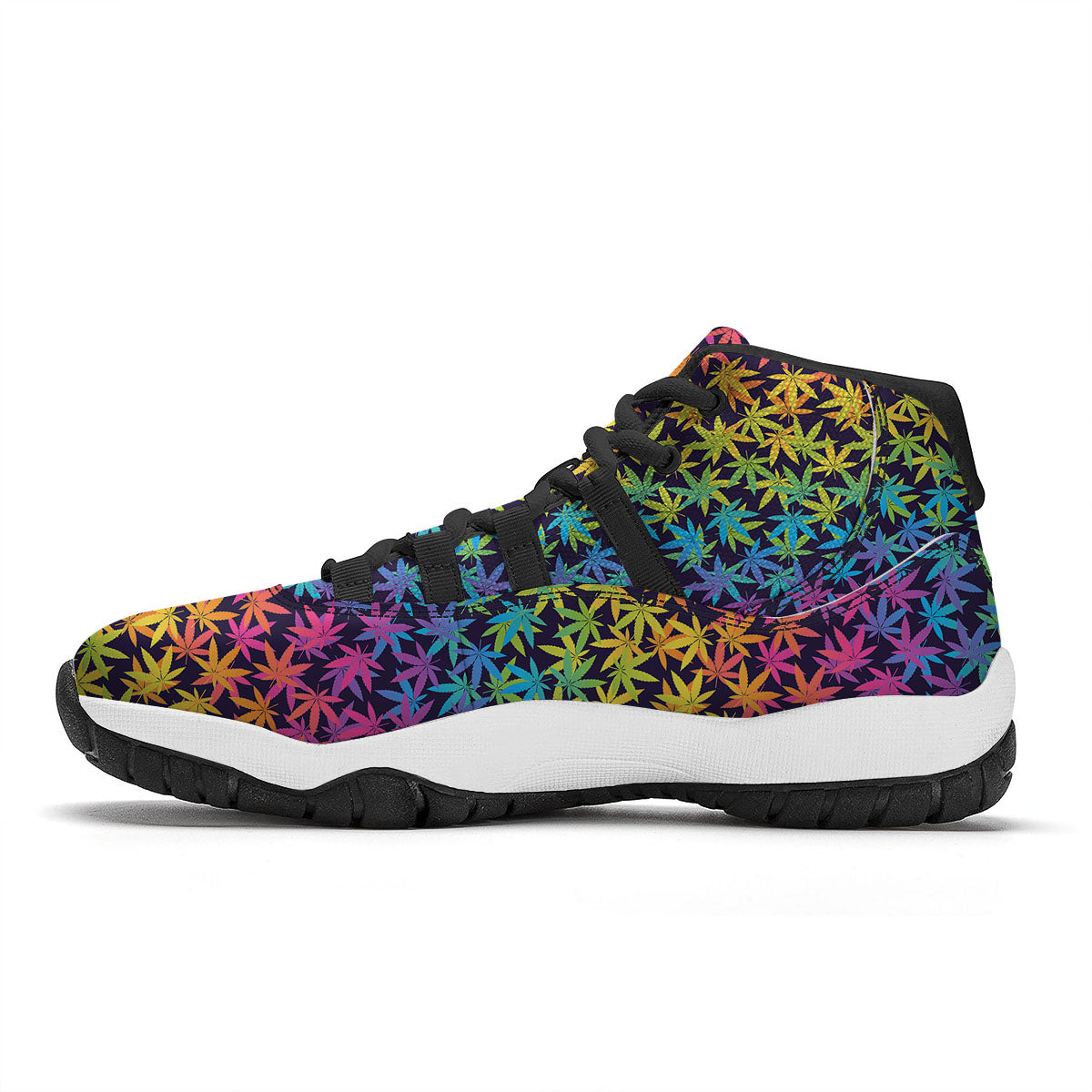 Weed Leaf Colorful Print Pattern Black Bball Shoes-grizzshop