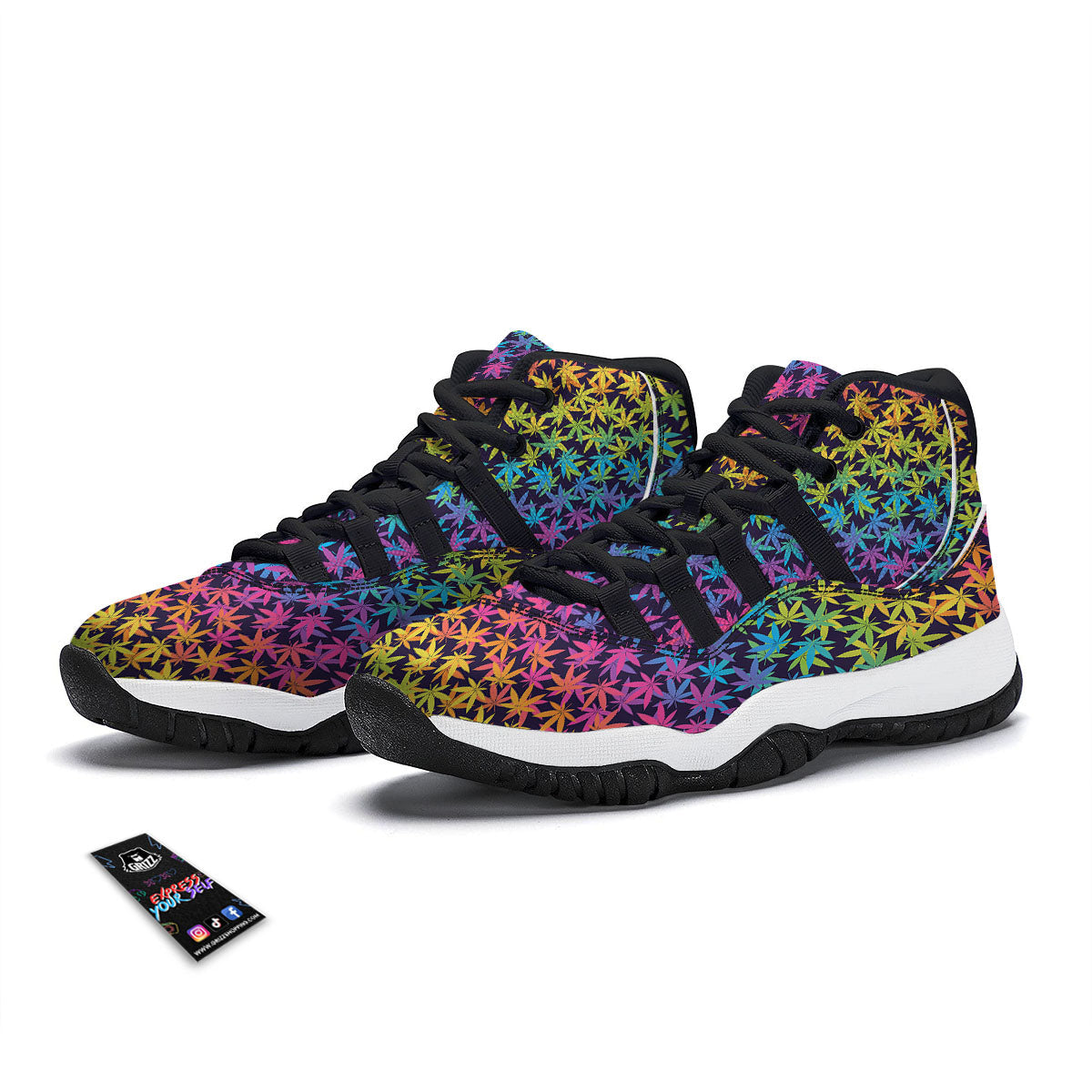 Weed Leaf Colorful Print Pattern Black Bball Shoes-grizzshop