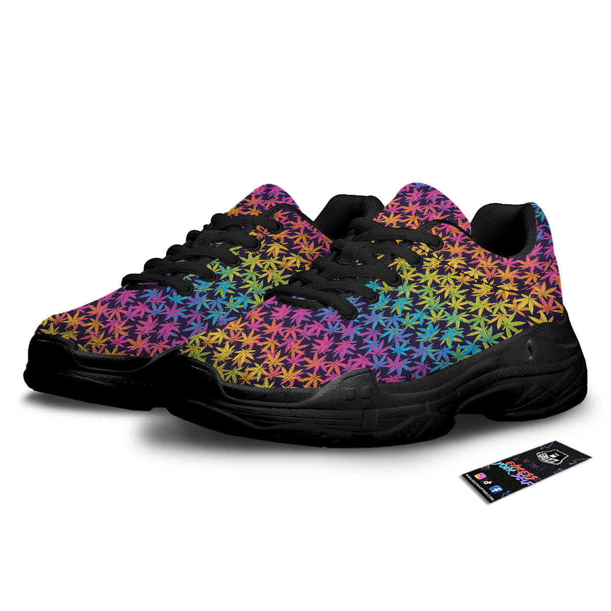 Weed Leaf Colorful Print Pattern Black Chunky Shoes-grizzshop