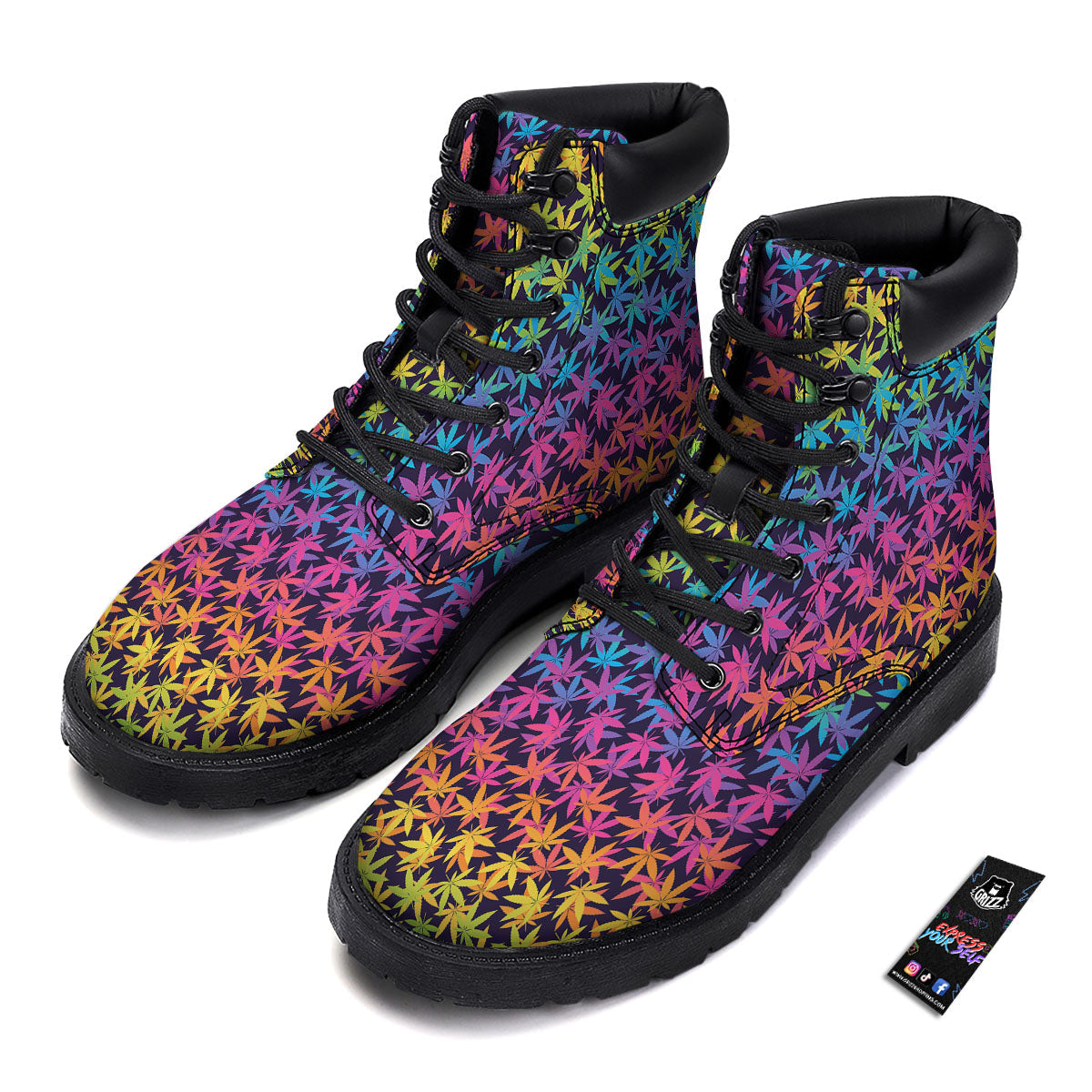 Weed Leaf Colorful Print Pattern Boots-grizzshop