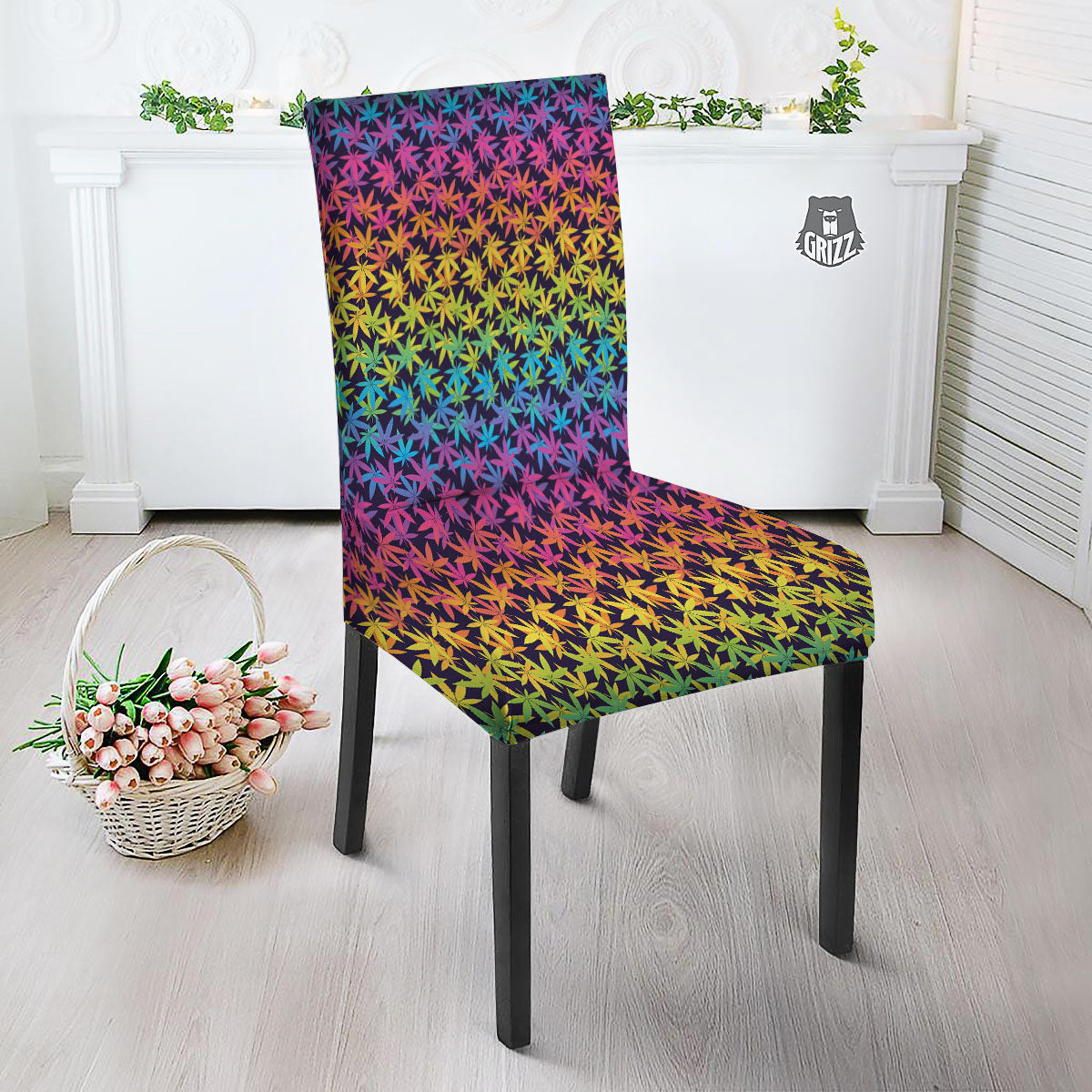 Weed Leaf Colorful Print Pattern Dining Chair Slipcover-grizzshop