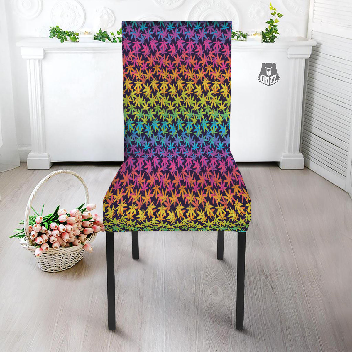 Weed Leaf Colorful Print Pattern Dining Chair Slipcover-grizzshop
