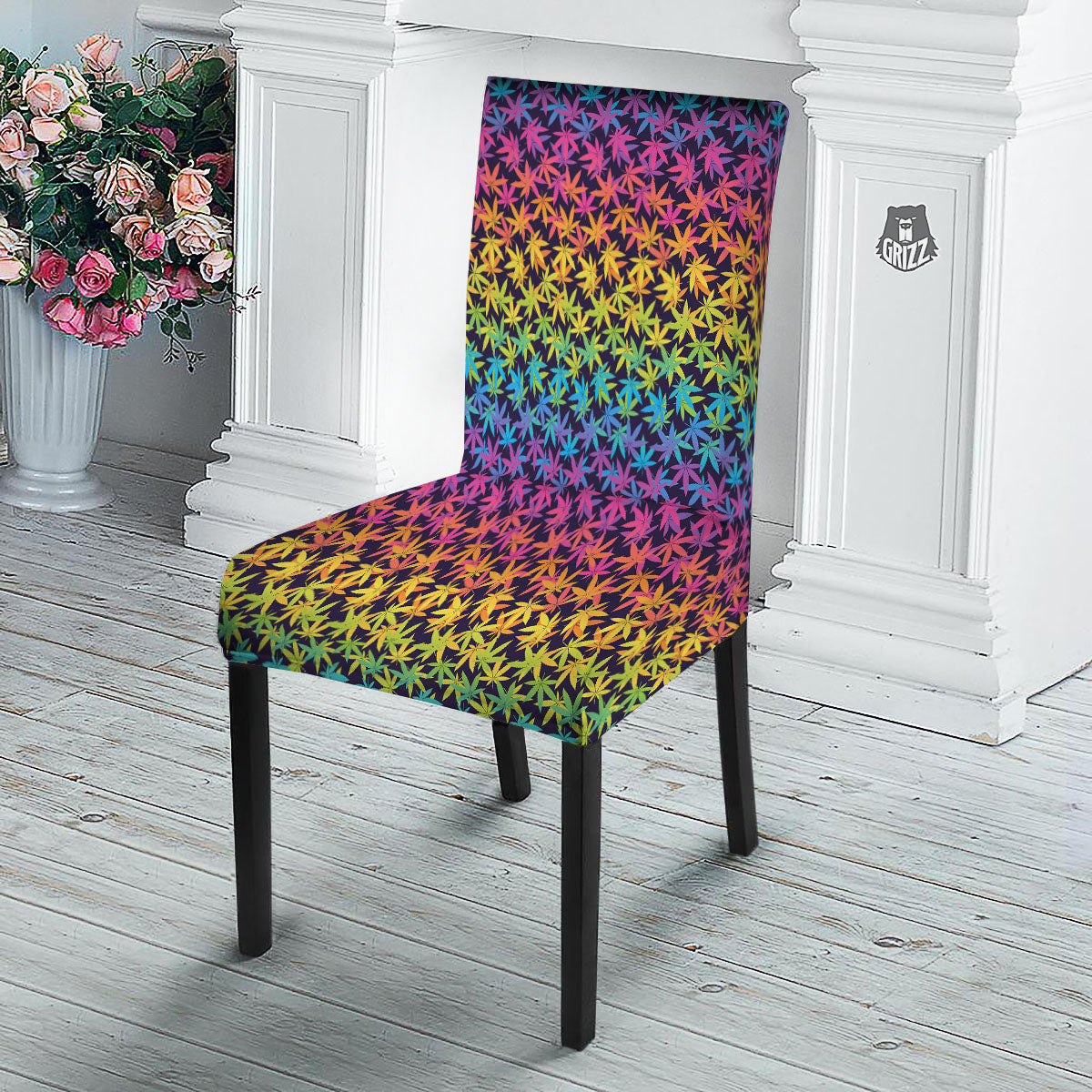 Weed Leaf Colorful Print Pattern Dining Chair Slipcover-grizzshop