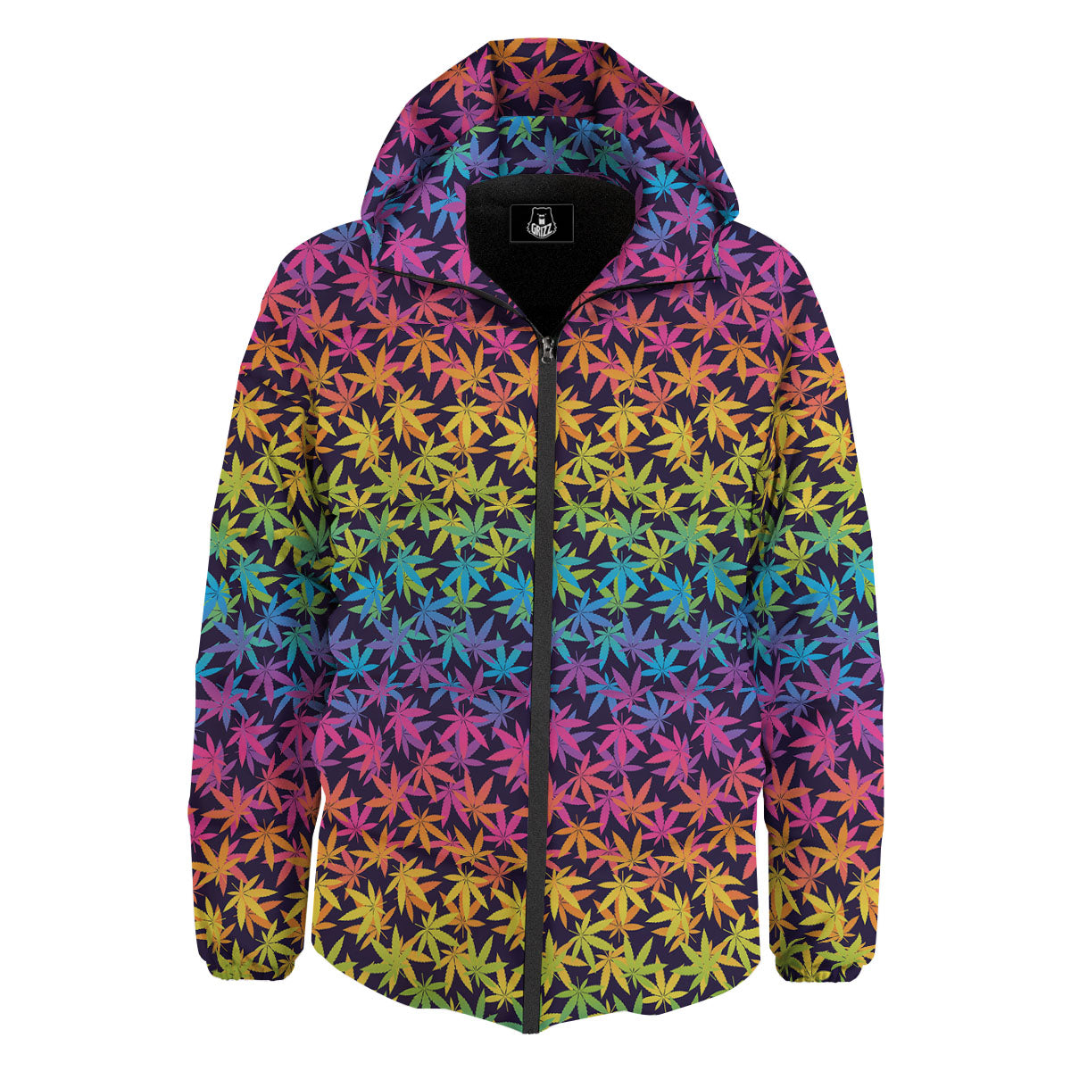 Weed Leaf Colorful Print Pattern Down Jacket-grizzshop