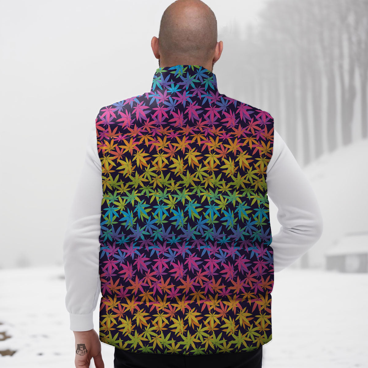 Weed Leaf Colorful Print Pattern Down Vest
