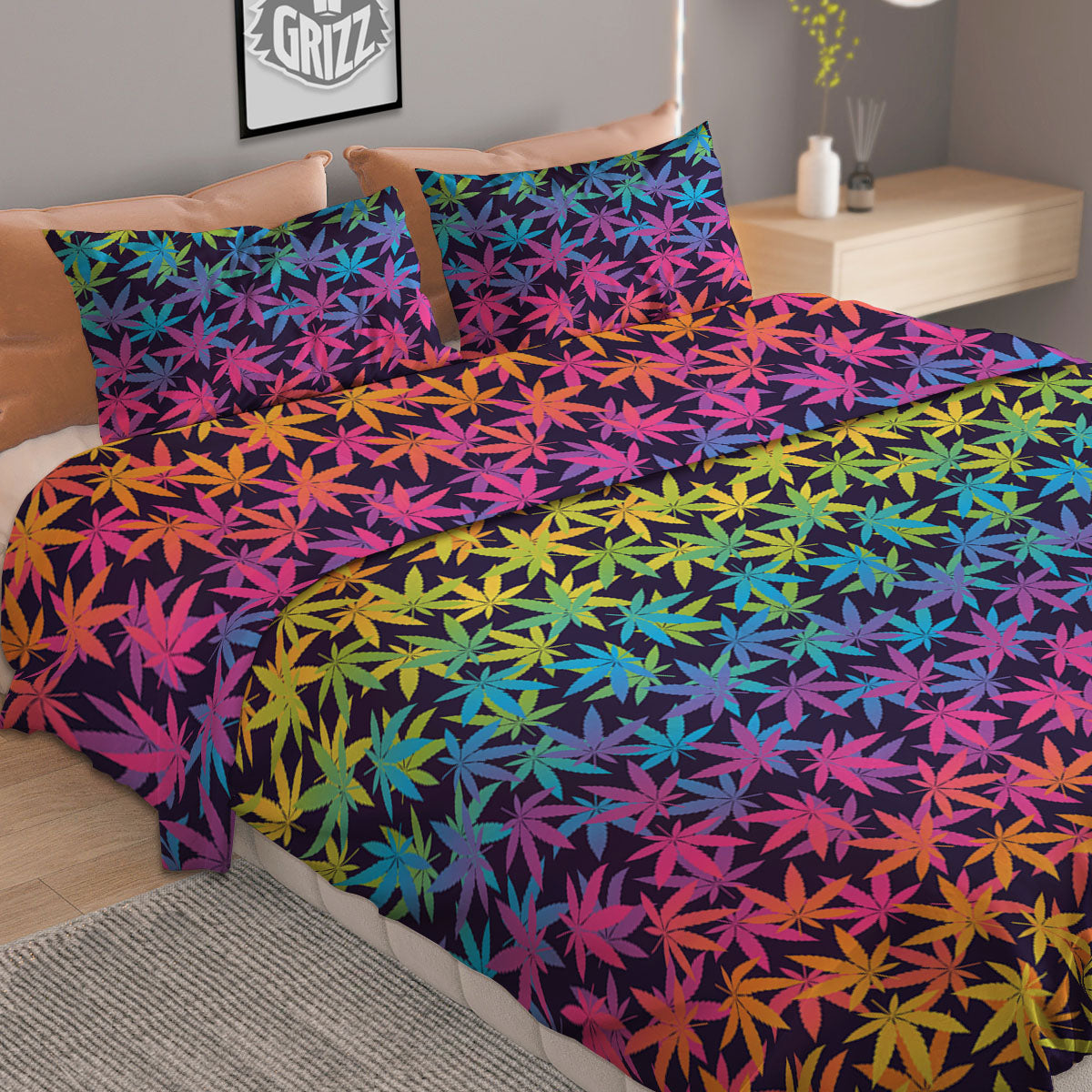 Weed Leaf Colorful Print Pattern Duvet Cover Bedding Set