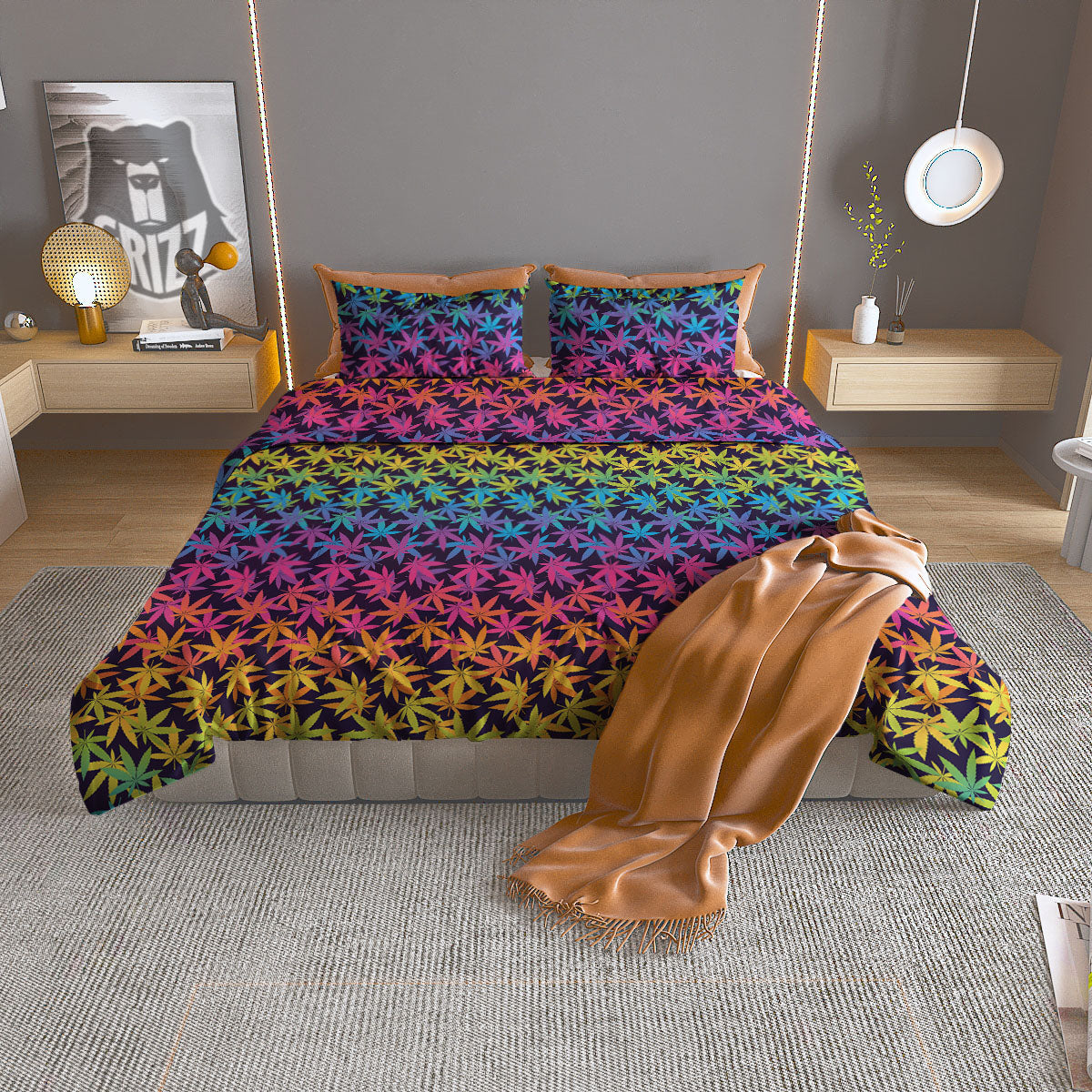 Weed Leaf Colorful Print Pattern Duvet Cover Bedding Set