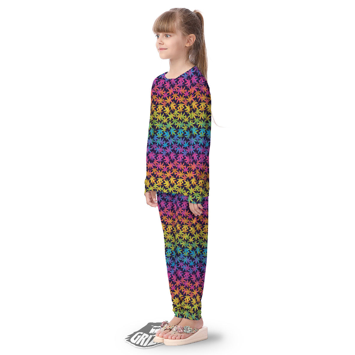 Weed Leaf Colorful Print Pattern Kid's Pajamas-grizzshop