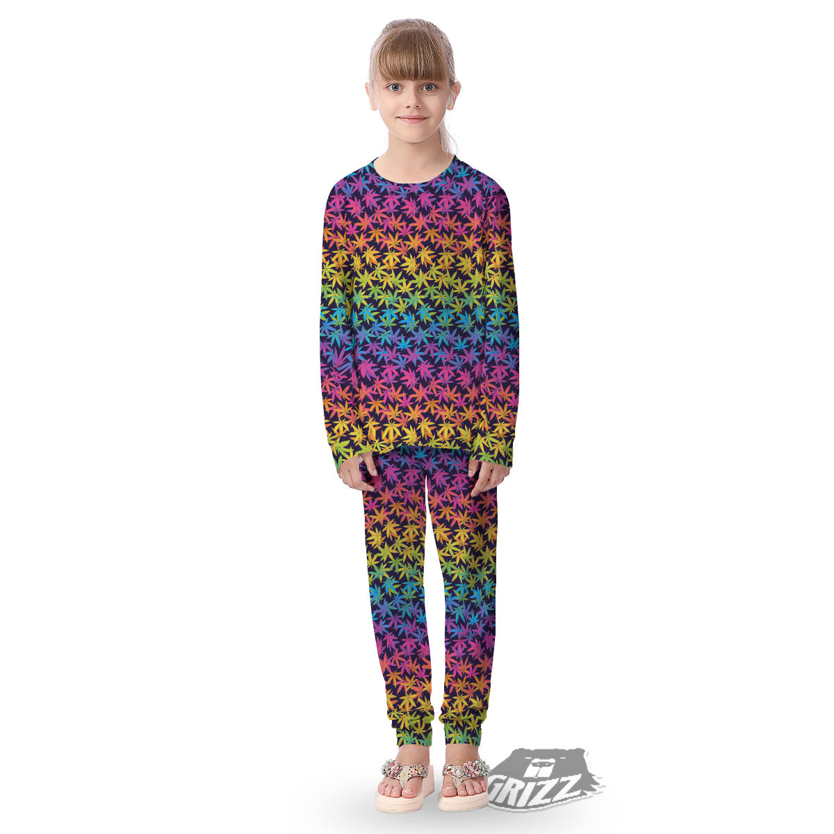Weed Leaf Colorful Print Pattern Kid's Pajamas-grizzshop