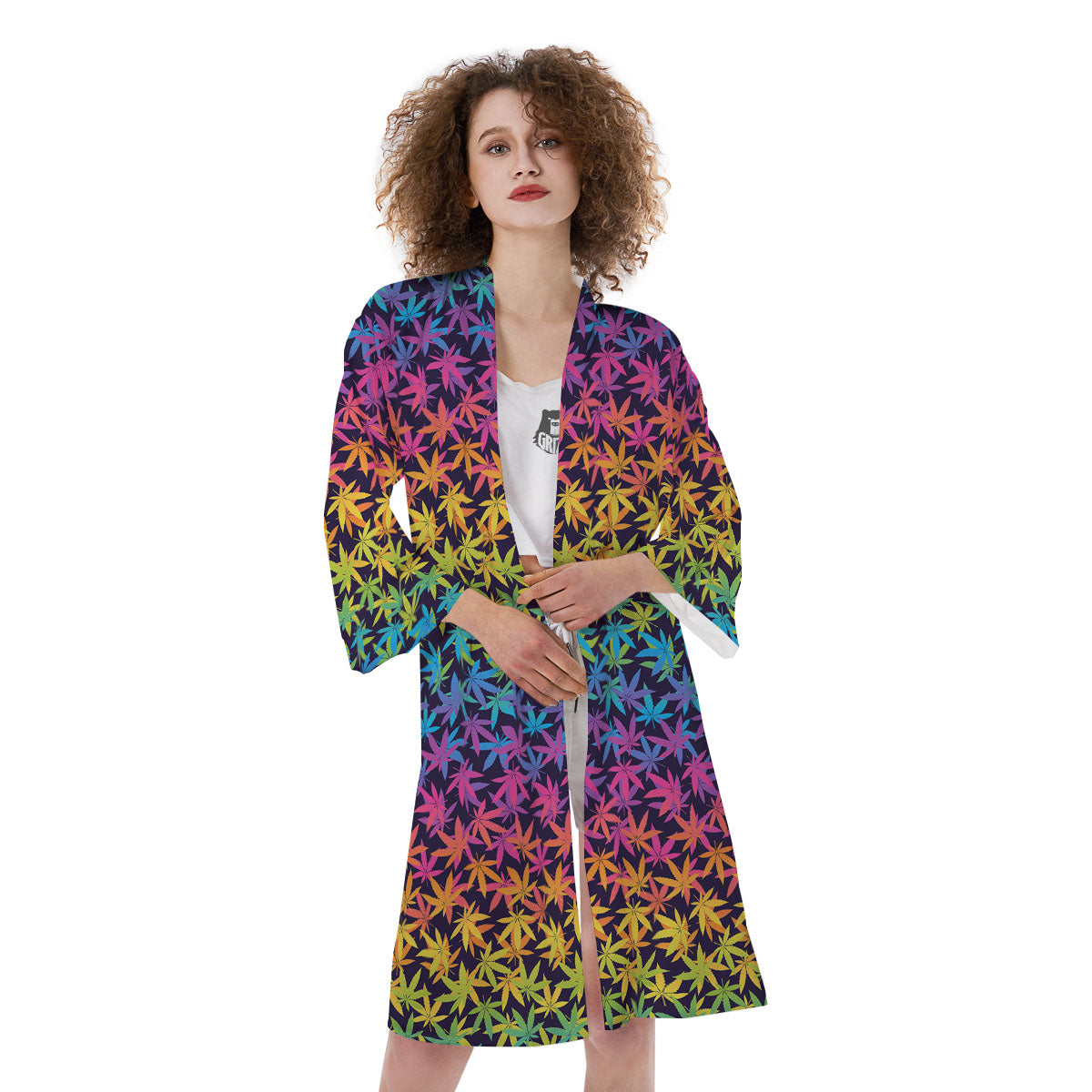 Weed Leaf Colorful Print Pattern Kimono-grizzshop