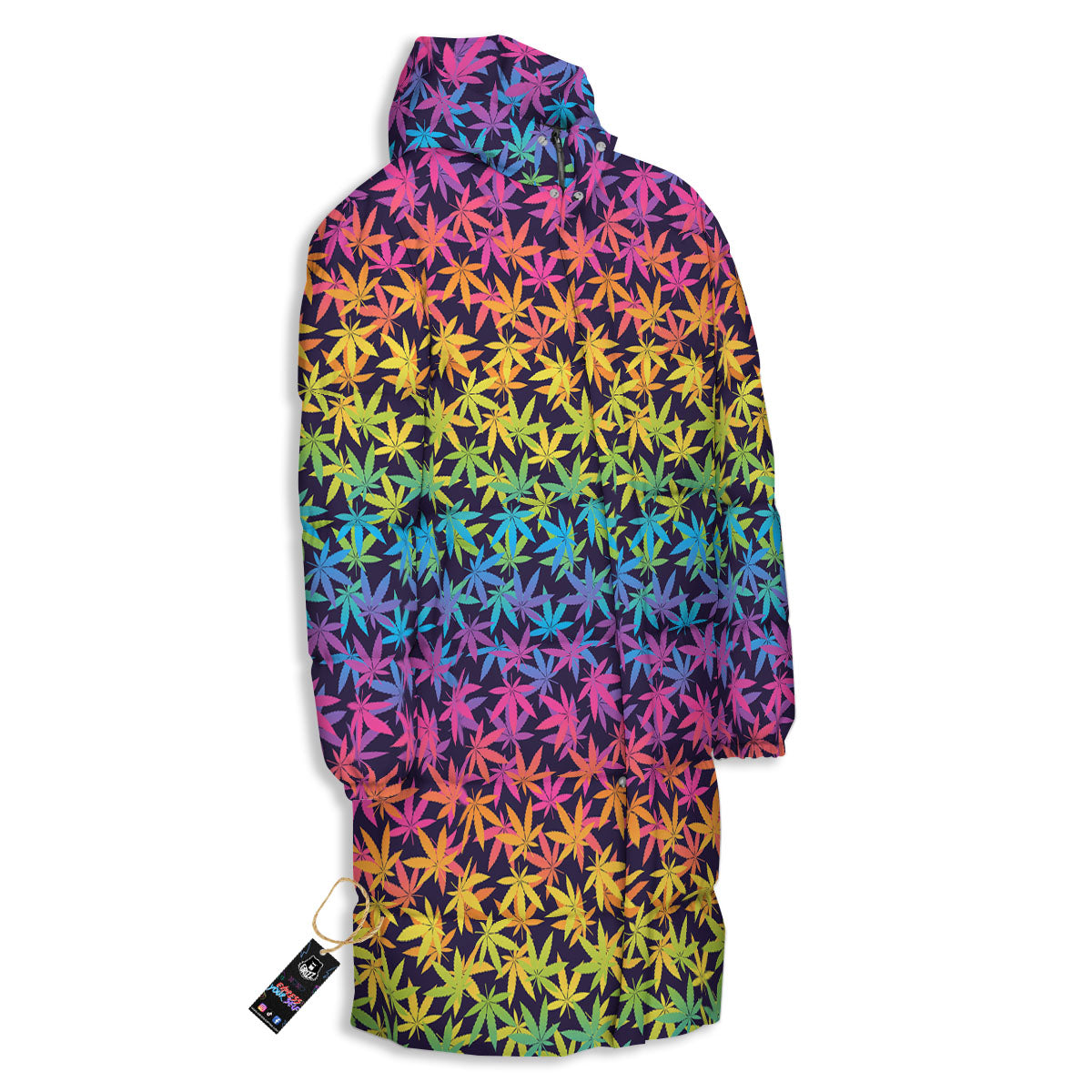 Weed Leaf Colorful Print Pattern Long Down Jacket-grizzshop