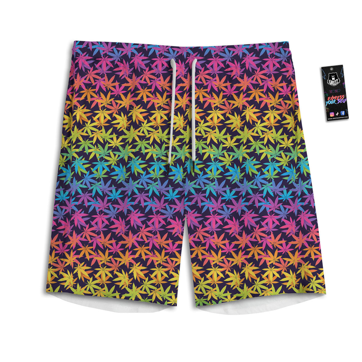Weed Leaf Colorful Print Pattern Men's Athletic Shorts