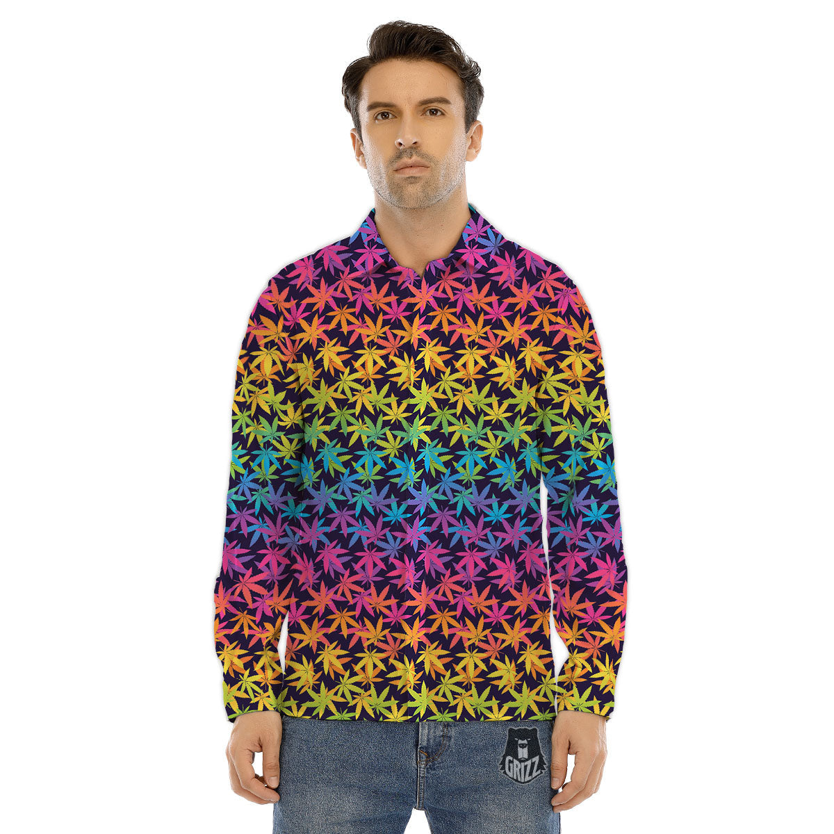 Weed Leaf Colorful Print Pattern Men's Dress Shirts-grizzshop