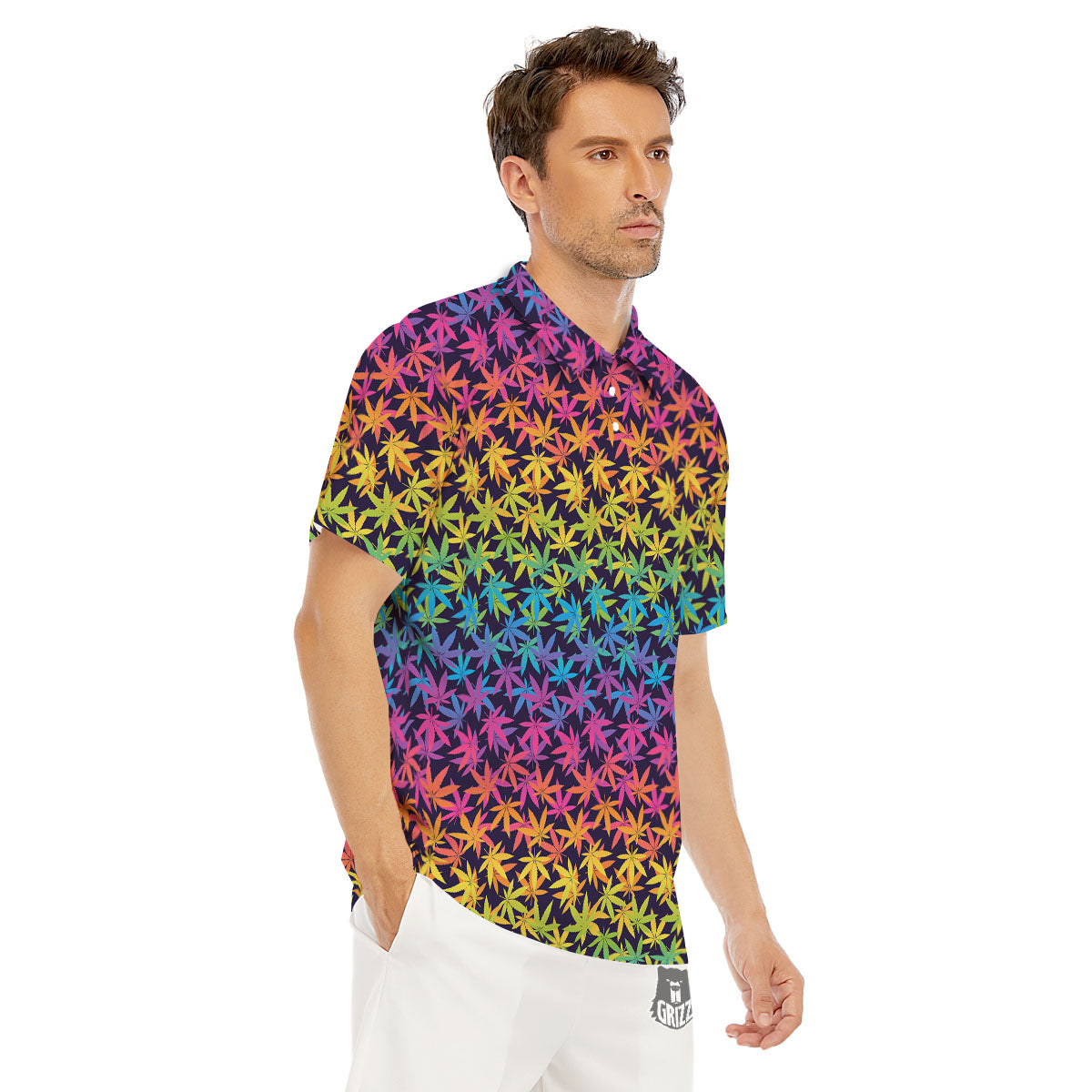 Weed Leaf Colorful Print Pattern Men's Golf Shirts-grizzshop