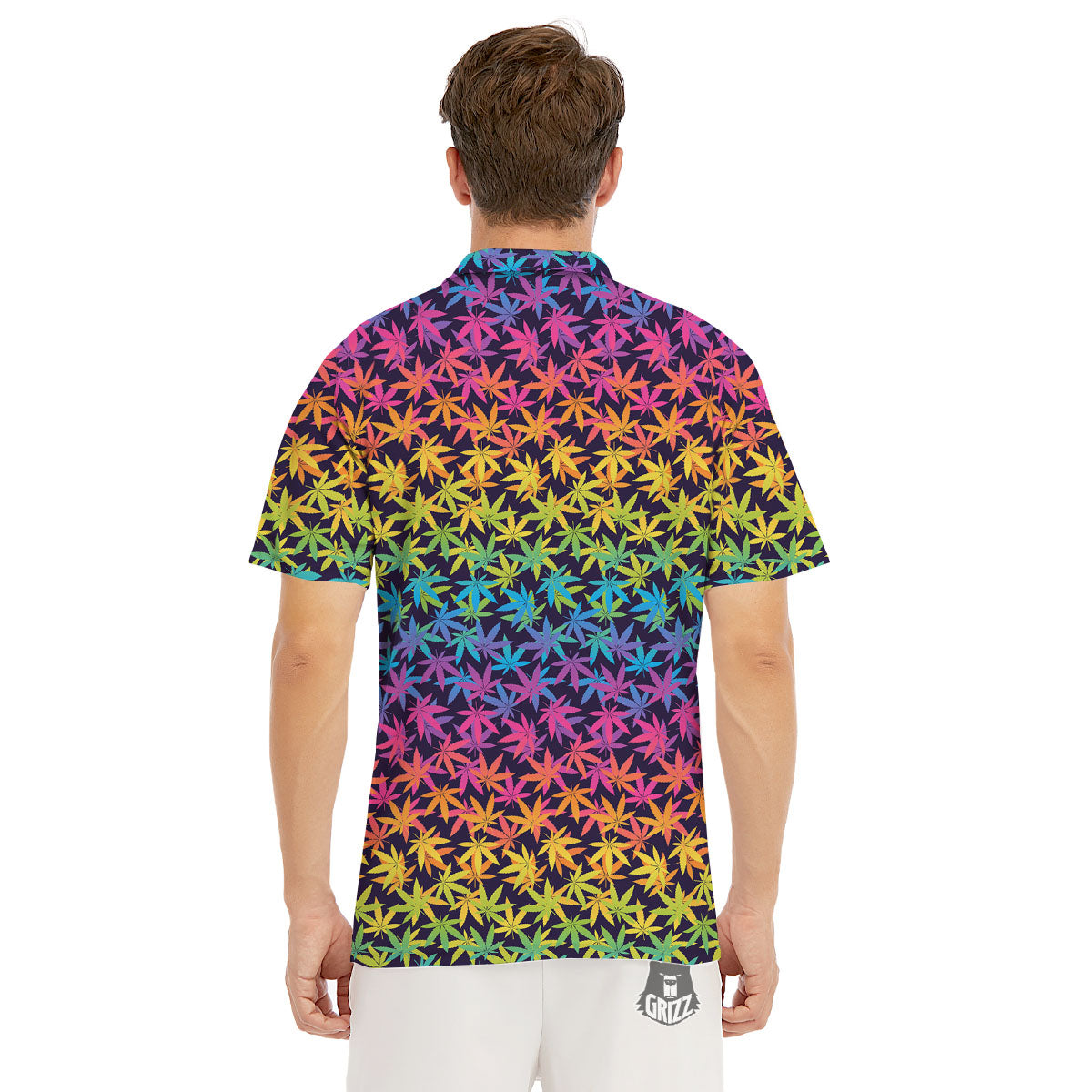 Weed Leaf Colorful Print Pattern Men's Golf Shirts-grizzshop