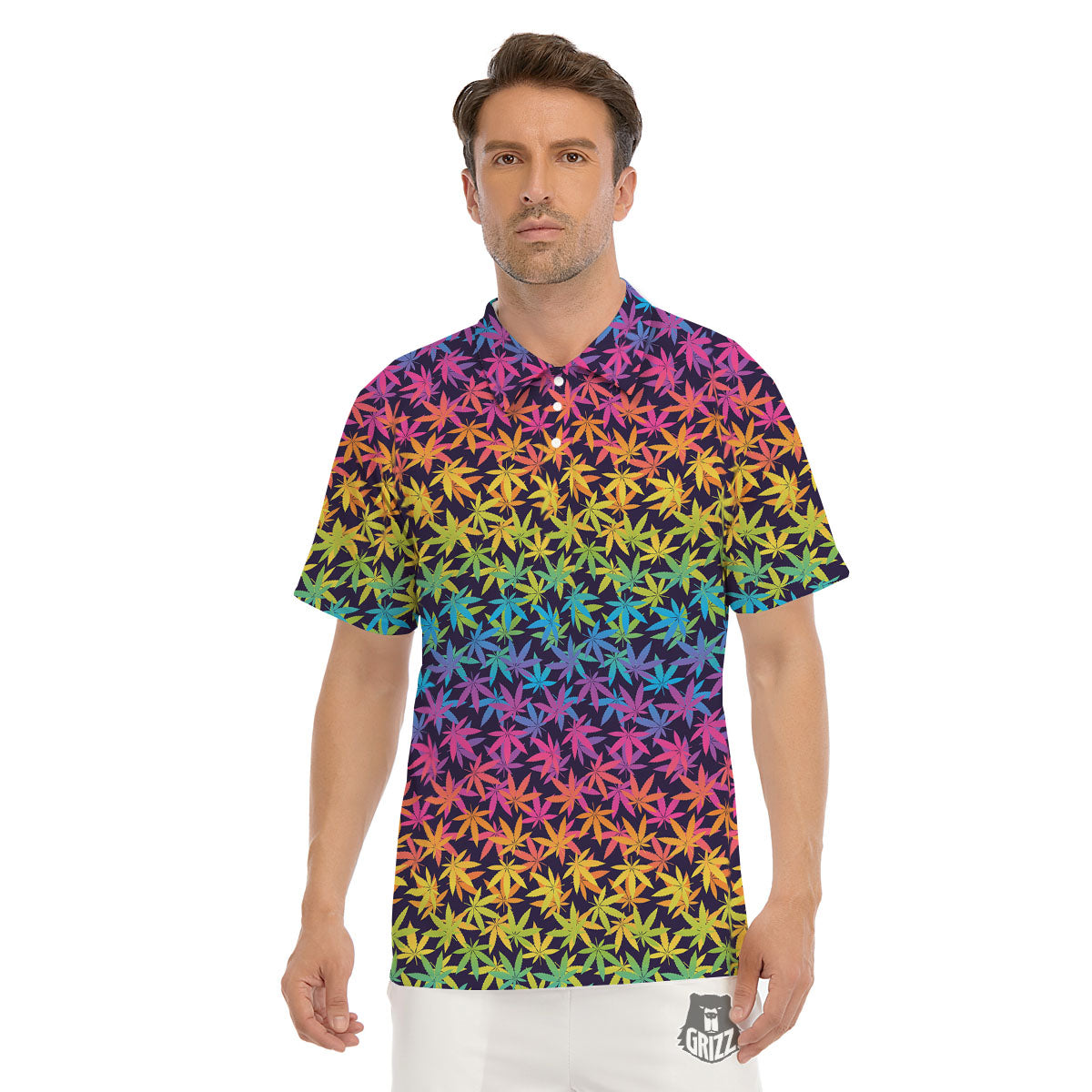 Weed Leaf Colorful Print Pattern Men's Golf Shirts-grizzshop
