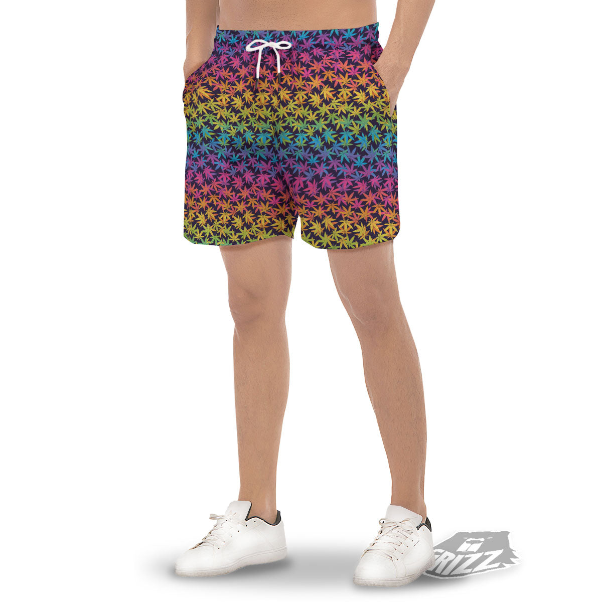 Weed Leaf Colorful Print Pattern Men's Gym Shorts-grizzshop